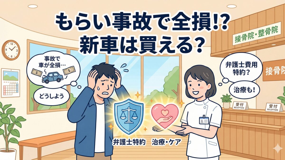 もらい事故で全損…新車買い替え費用と弁護士特約＆通院の極意
