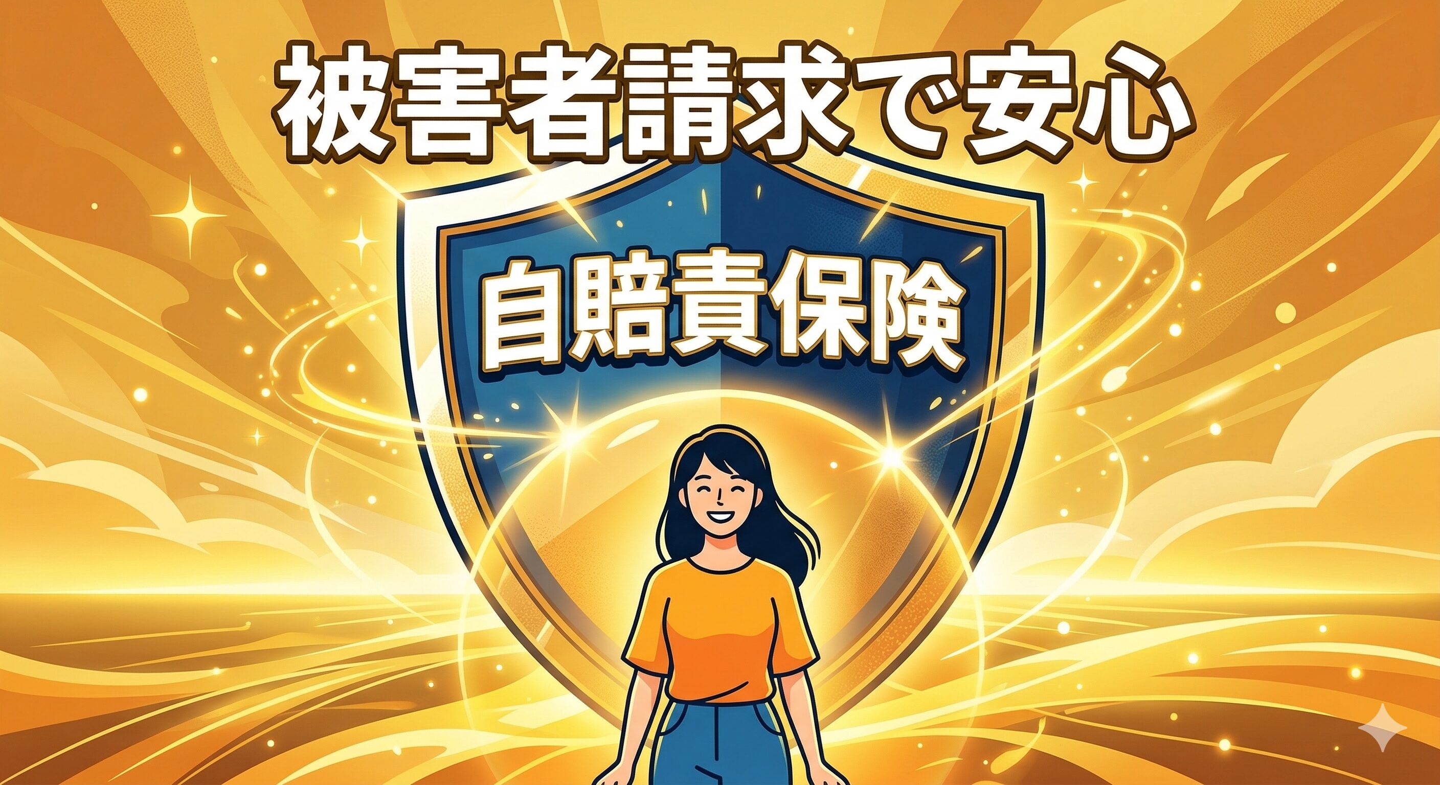 自賠責保険による被害者保護と被害者請求制度を表現した、盾に守られる人のイラスト
