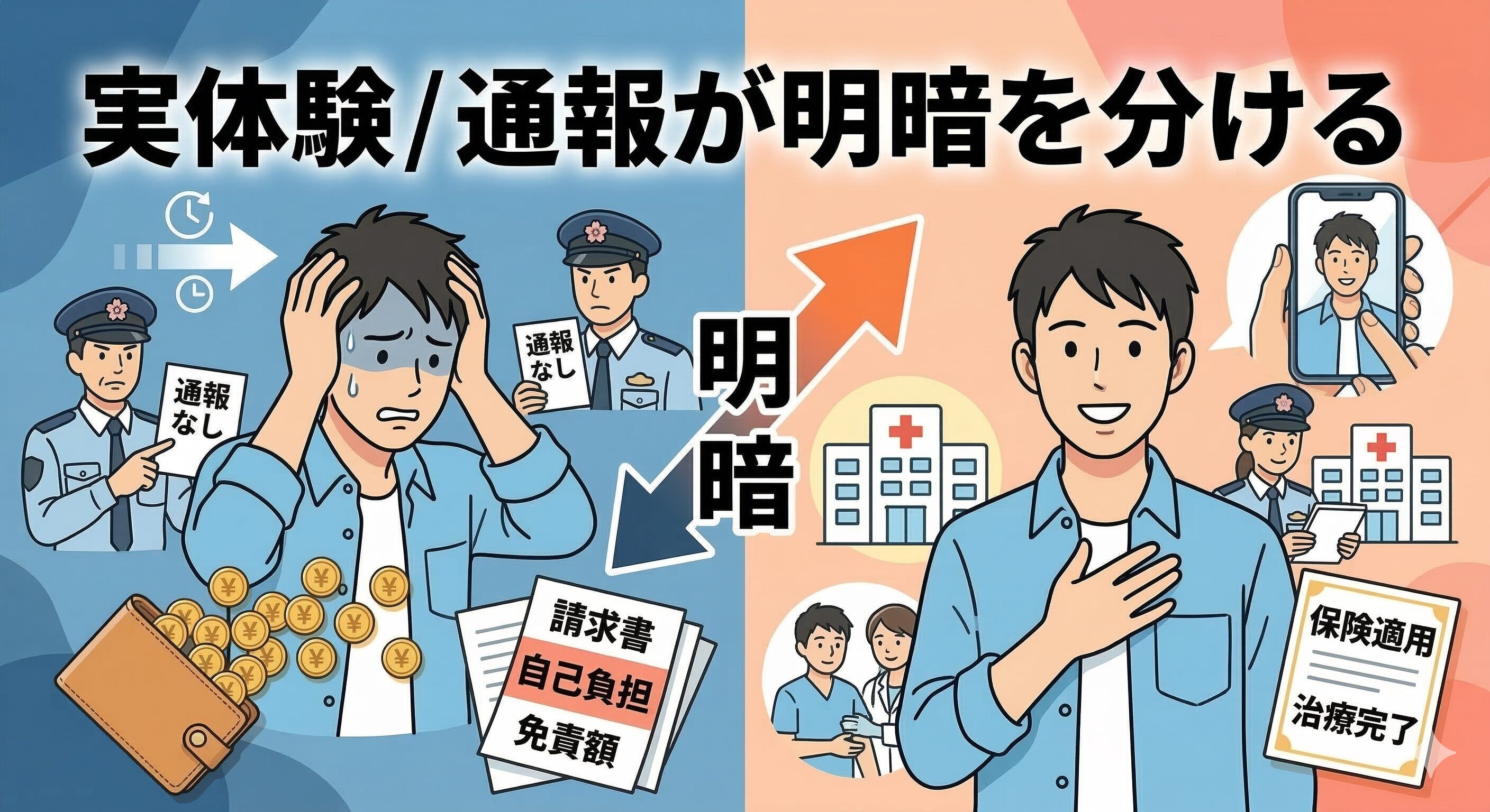 正しい初期対応をした場合としなかった場合の明暗を分けたケーススタディのイラスト