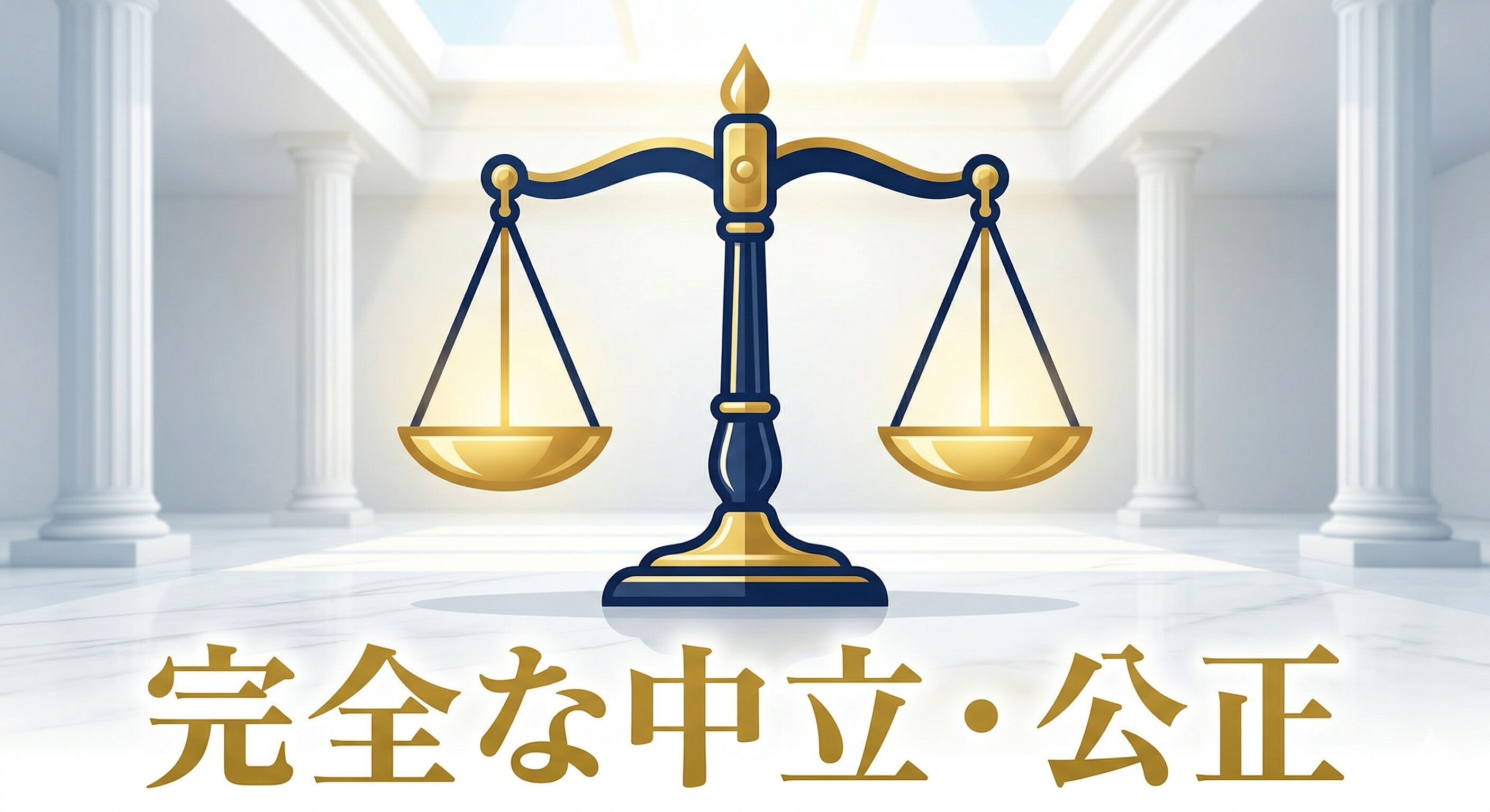 保険会社と被害者の間で完全に中立で公正な判断を下すことを示すバランスの取れた天秤のイラスト